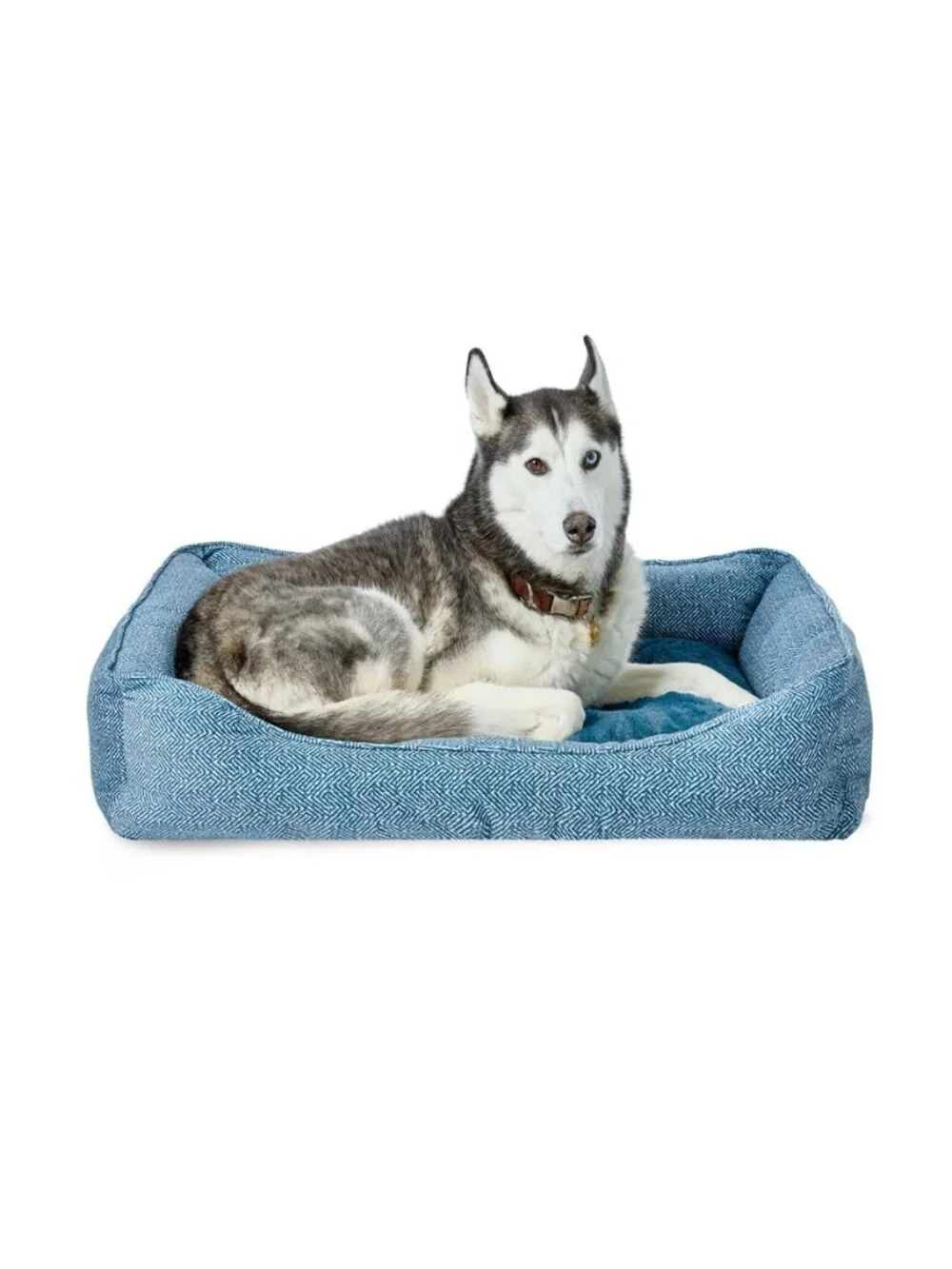 Large Flannel Waffle Texture Bolster Cat or Dog Bed Blue 27